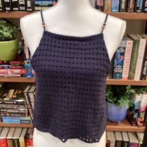 Navy Blue Crochet Tank Top Medium NWOT